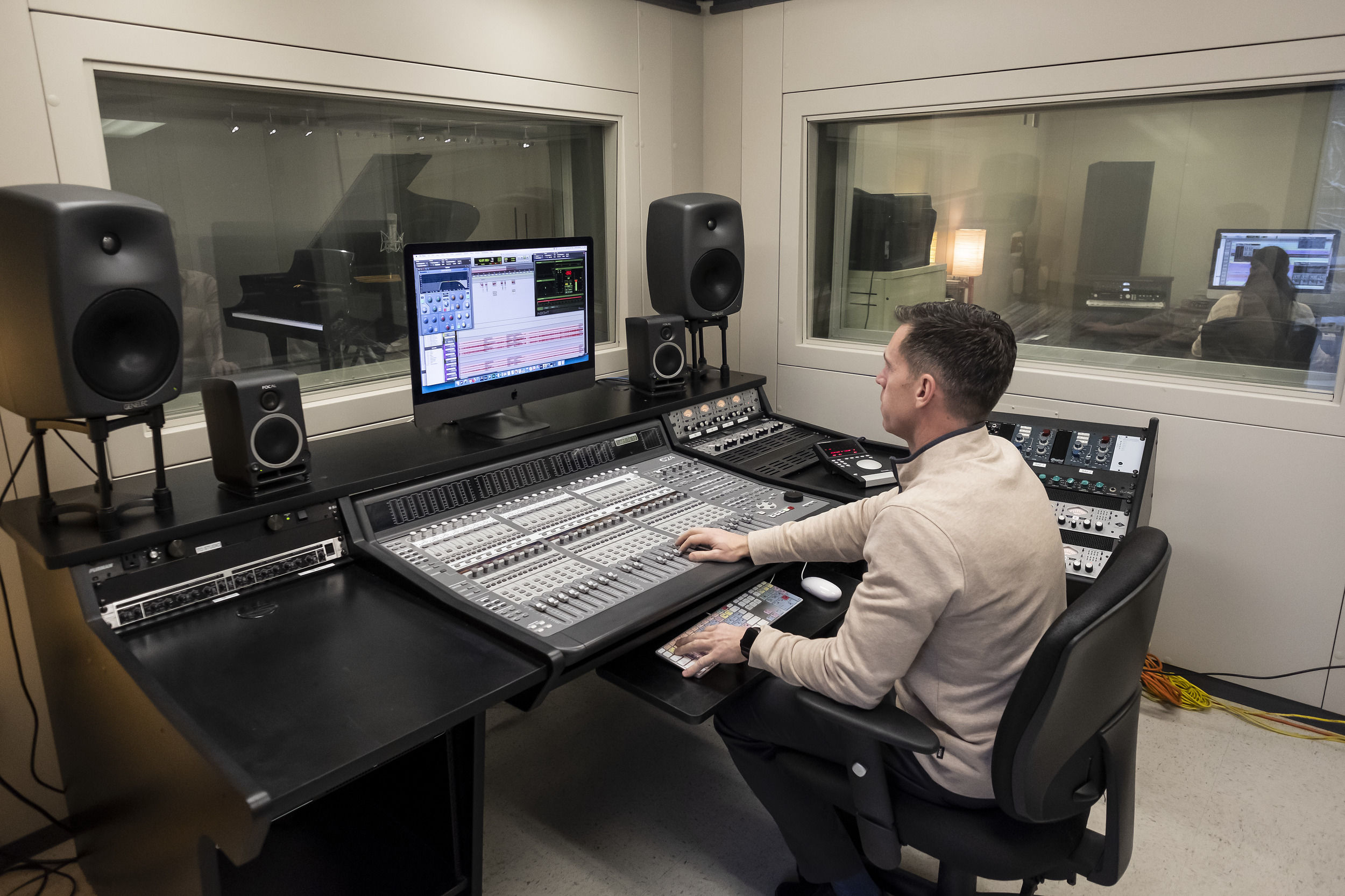 Boyer student editing his music in the studio.