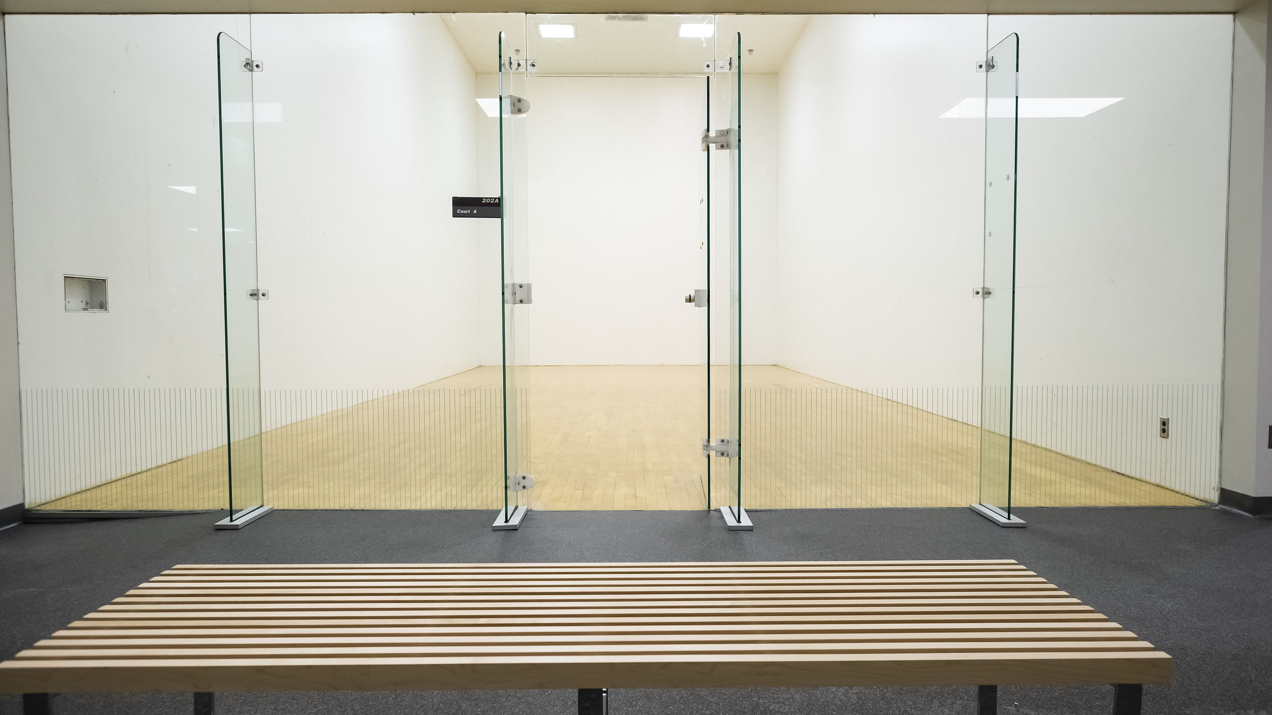 newly renovated racquetball court in the IBC Student Recreation Center.