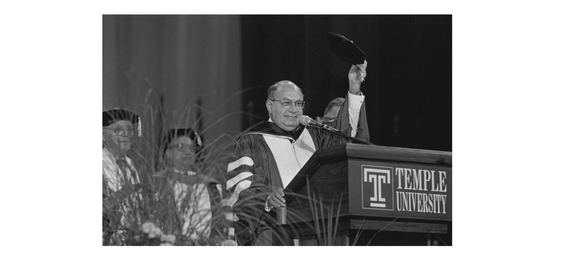 Howard Gittis received an honorary Doctor of Laws degree, at the podium at the 1997 Temple University commencement