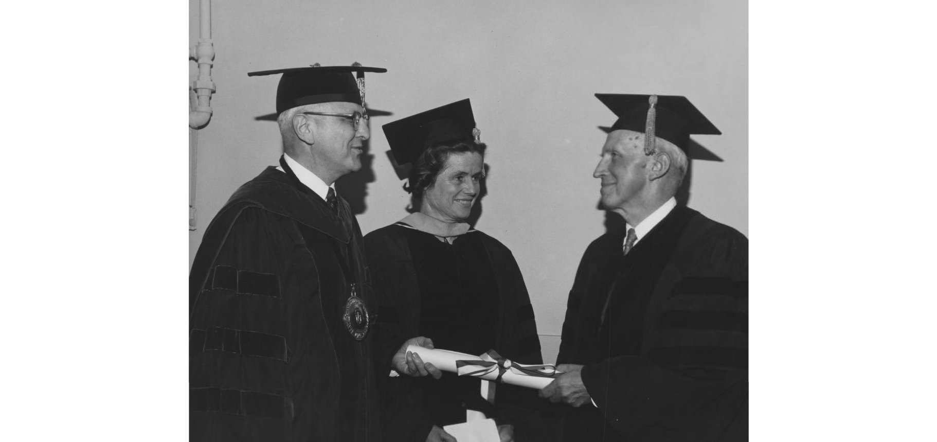 Millard Gladfelter, Mrs. R. Stewart Rauch, Jr. and Conrad Richter at the 1966 Temple University mid-year commencement