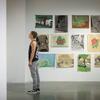 Student viewing artwork