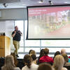 Owl Ambassador hosting a housing information session during Experience Temple Day.