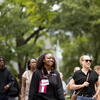 Owl Ambassador leading a tour on campus