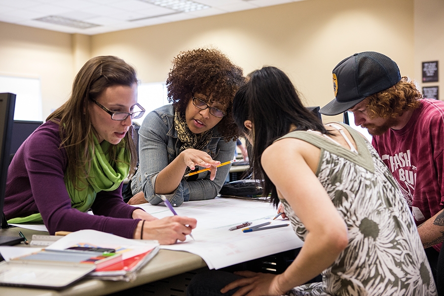 Students and professors in planning and design classes