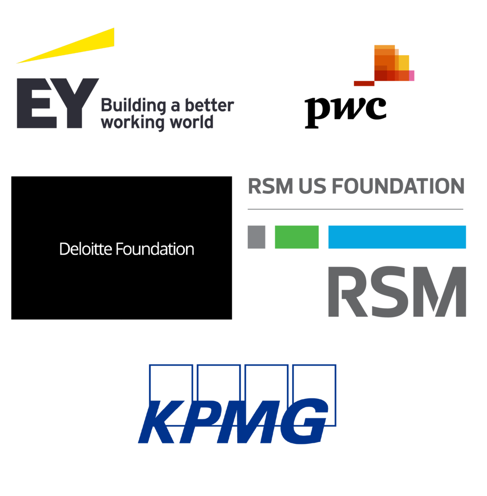 logos for Ernst & Young, PricewaterhouseCoopers, Deloitte, RSM, and KPMG