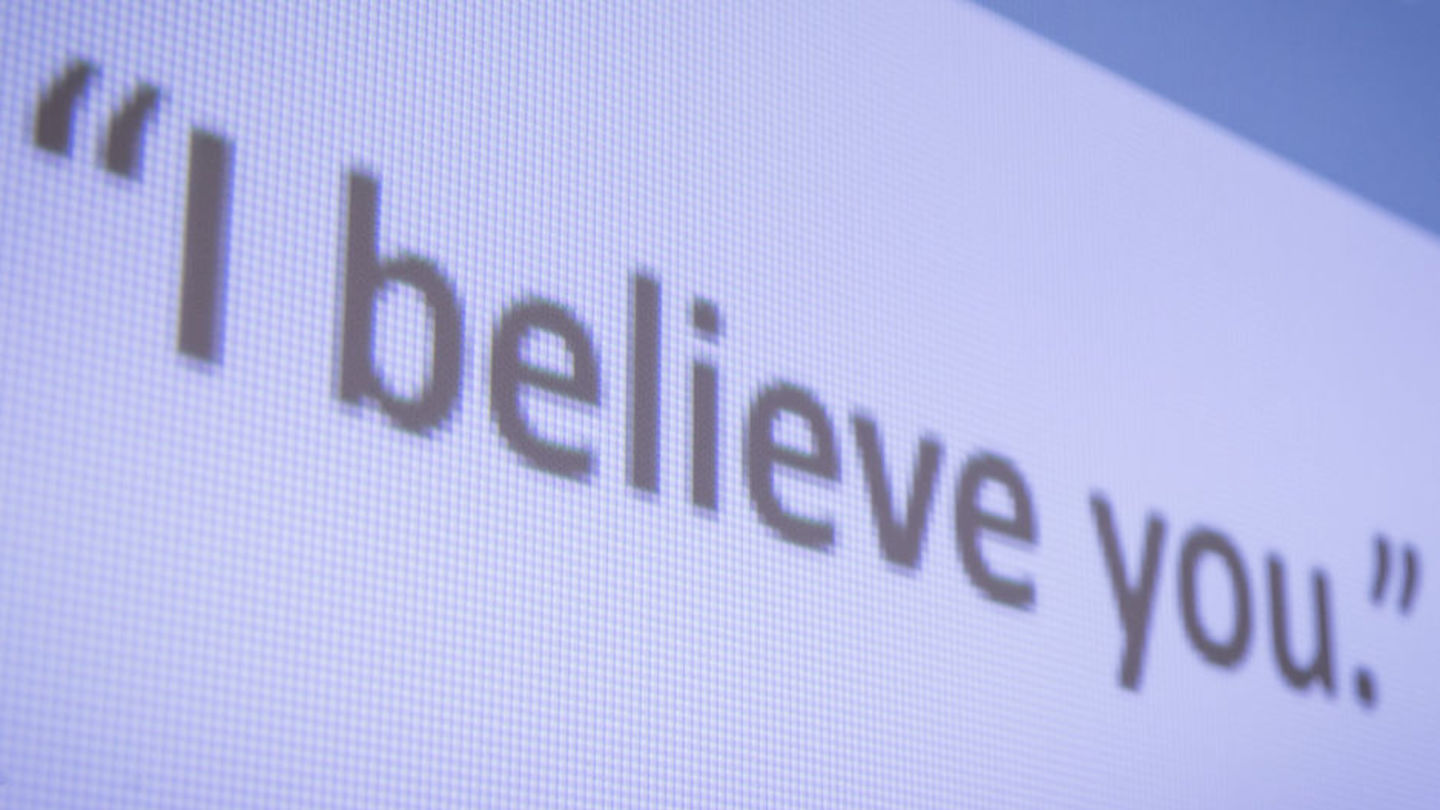 Part 1 of a two-part series discusses what is sexual assault and what are some of the first steps we can take to create a supportive commuity no matter where we are this academic year. Text on screen that reads "I believe you."
